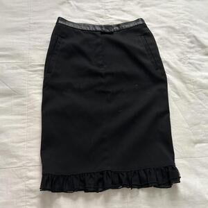 Vintage leather waistband Black pencil skirt with ruffle hem detailing Size 2